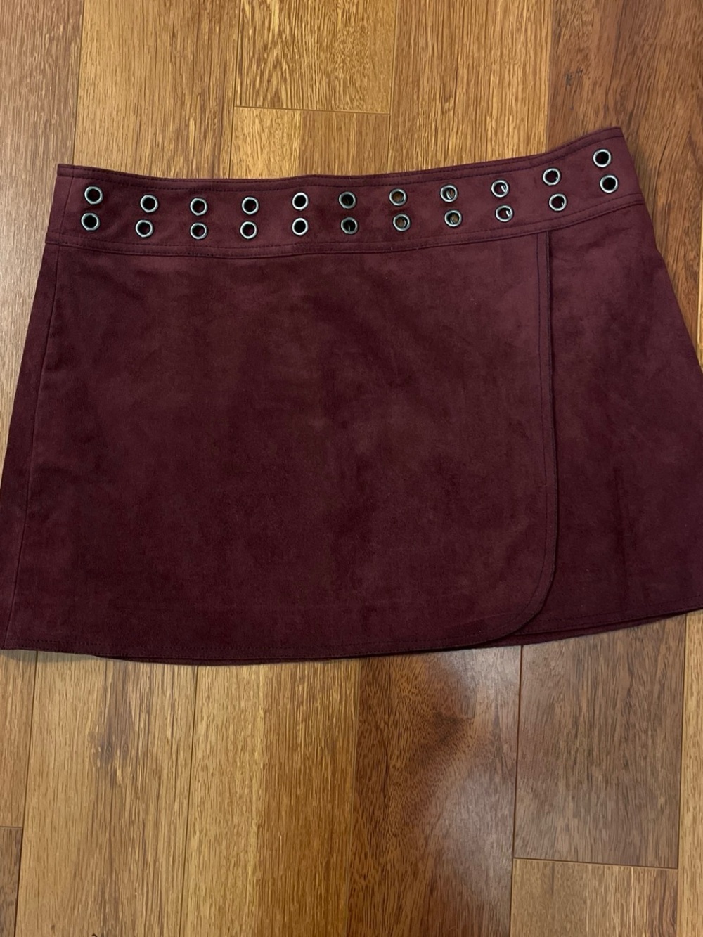 BCBGMaxAzria Wine Suede-Look Mini Skirt with Grommet Waist